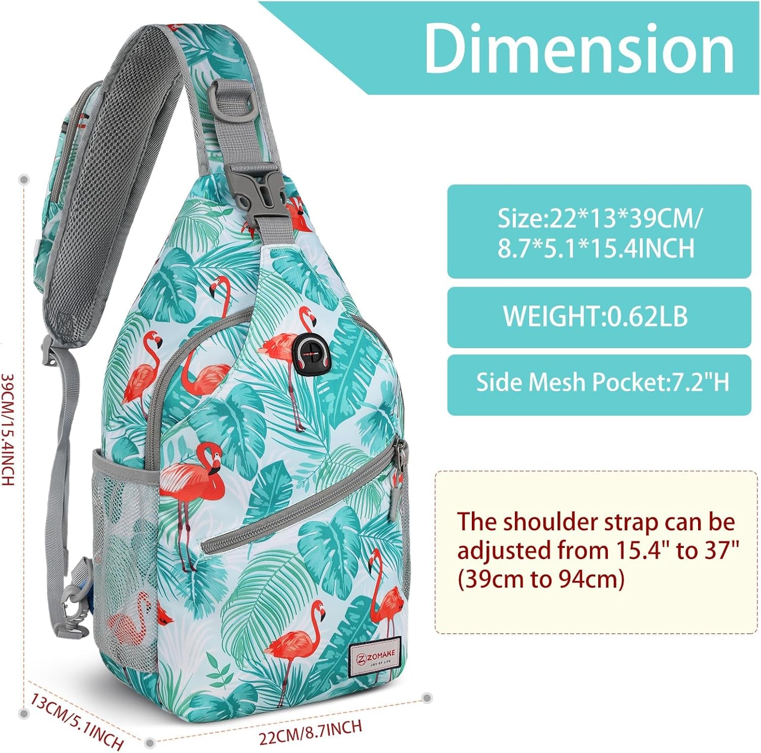 Sling Bag,Small Crossbody Sling Backpack,Water Resistant Shoulder Daypack for Travel,Anti Thief Chest Bag for Hiking(Flamingo Blue)