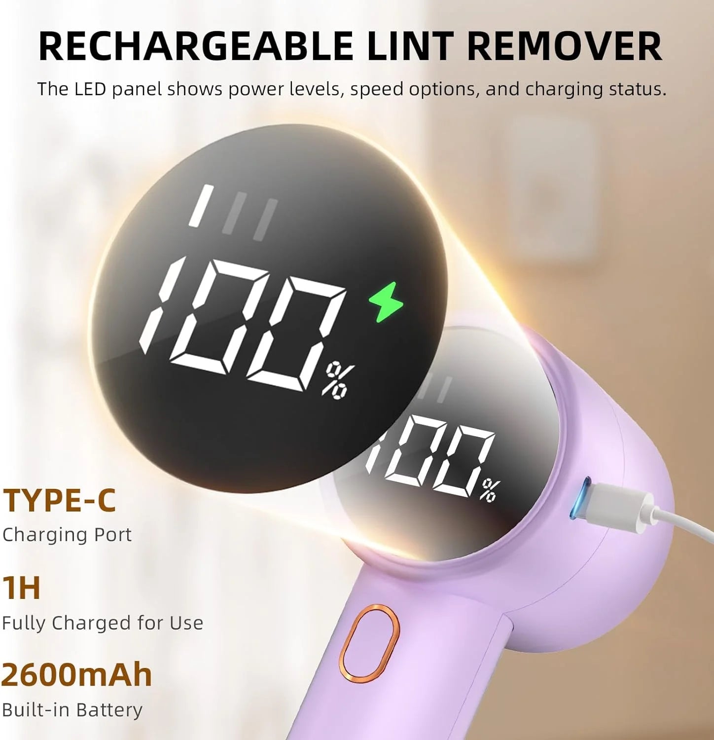 Fabric Shaver, Lint Remover Rechargeable, Electric Portable Sweater Defuzzer with 3 Speeds to Remove Pilling for Clothes, Furniture, Sweater, Couch, Blanket